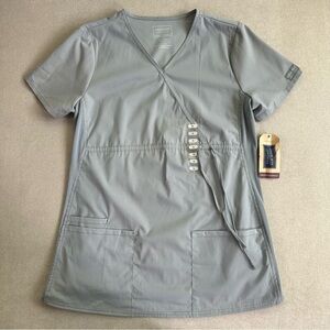 Cherokee Maternity Mock Wrap Scrub Top. Grey. Small.